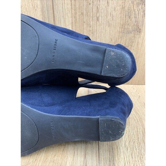 SUN STONE Miley Wedge Buckle Sandals Shoes Women's 9.5 M Cut Out Sides Round Toe - Picture 14 of 16